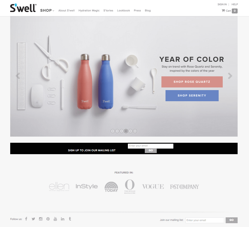 S'well ecommerce homepage