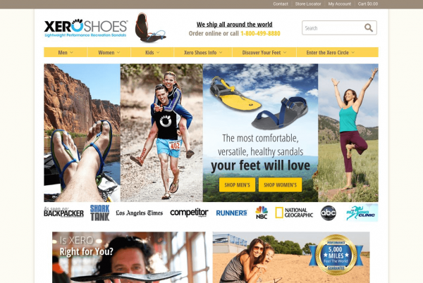 Xero Shoes ecommerce homepage